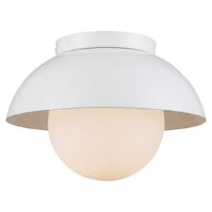 Maureen 10 in. 1-Light White Flush Mount Ceiling Light with Opal Glass Globe Shade