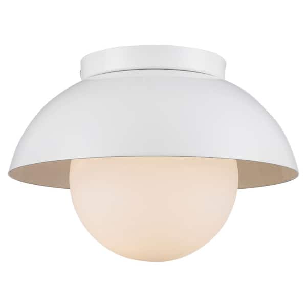 Bel Air Lighting Maureen 10 in. 1-Light White Flush Mount Ceiling Light with Opal Glass Globe Shade