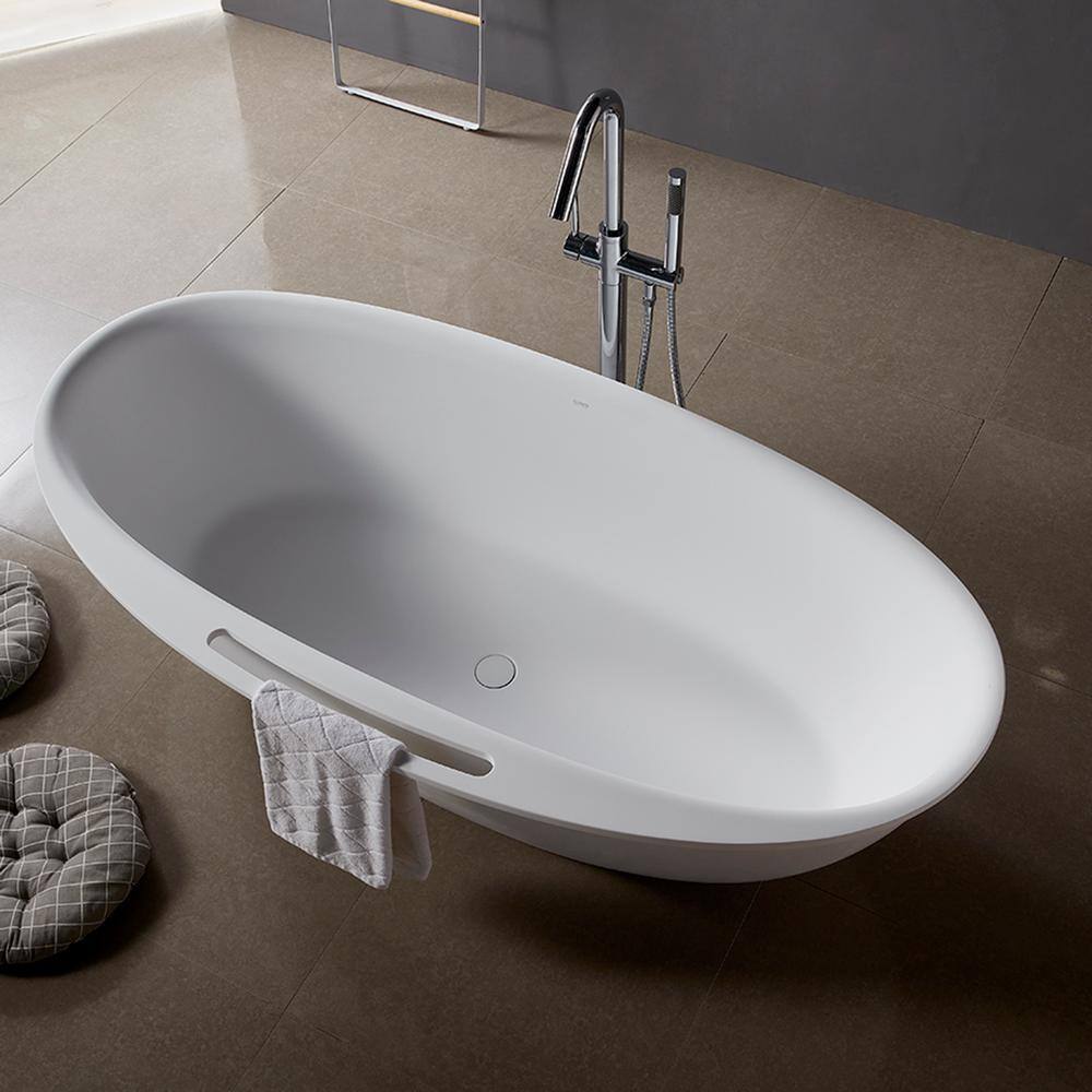 65'' White Fiberglass Freestanding Soaking Bathtub