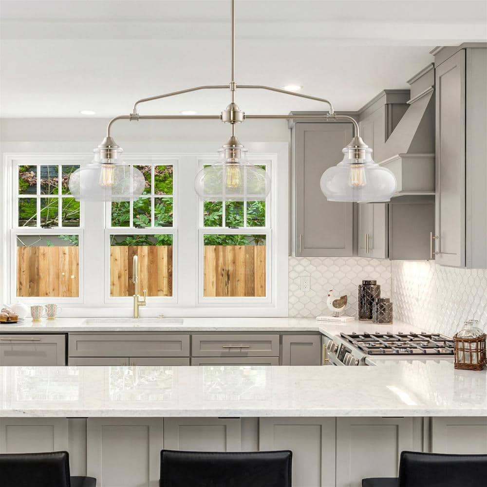 Harlow 38" Brushed Nickel Pendant Lamp with Clear Glass Dome Shades