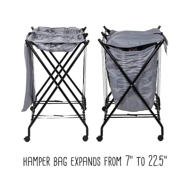 Homary Collapsible Black Laundry Basket Metal Laundry Hamper on Wheels