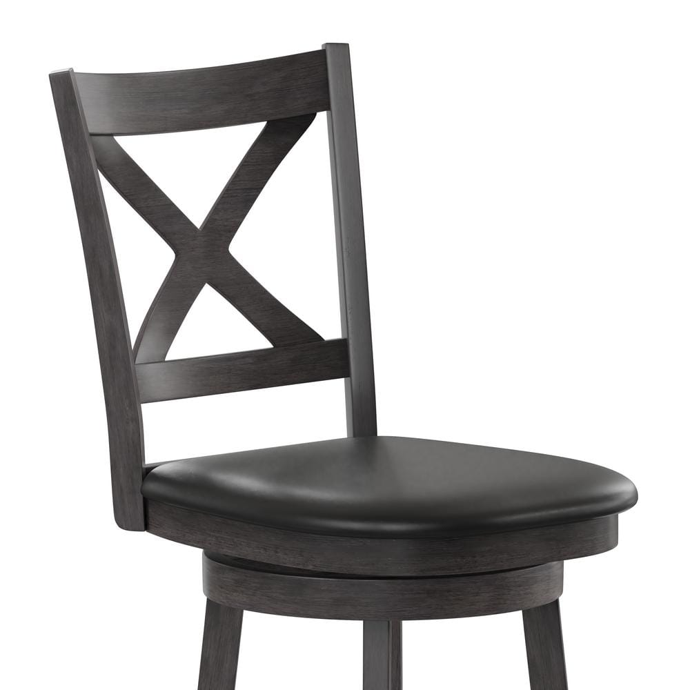 Gray Wash Walnut Crossback Swivel Bar Stool with Faux Leather Seat