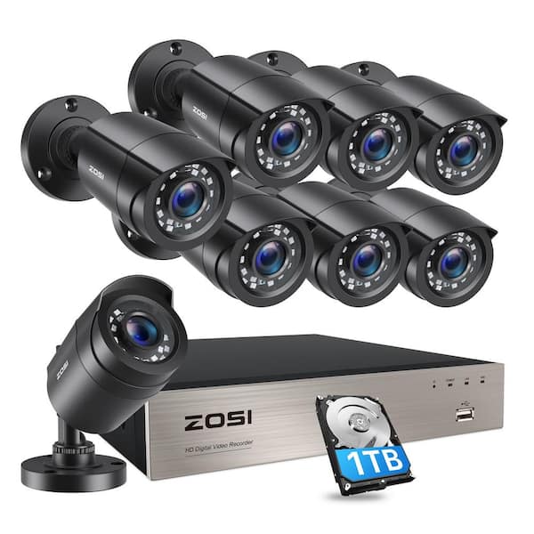 ZOSI 8-Channel 1080p 1TB DVR Surveillance System with 8-Wired Bullet Cameras