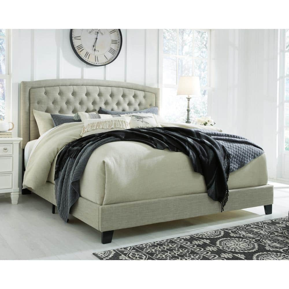 UPC 024052560718 product image for Jerary Gray Wood Frame Queen Panel Bed with Button Tufting | upcitemdb.com