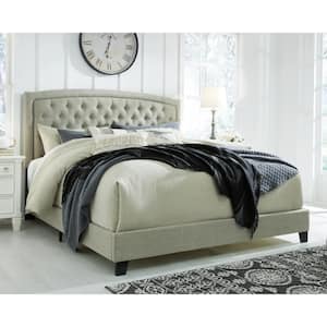 Jerary Gray Wood Frame Queen Panel Bed with Button Tufting