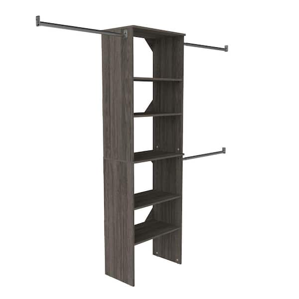 ClosetMaid Style + 14 in. D x 17 in. W x 82.25 in. H Coastal Teak Wood Floor Mount 6-Shelf Closet Kit With Hang Rods
