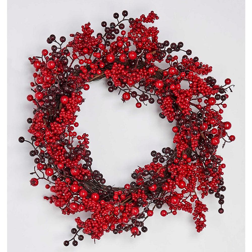 19 in. Artificial Red and Burgundy Berry Wreath On Natural Twig Base ...