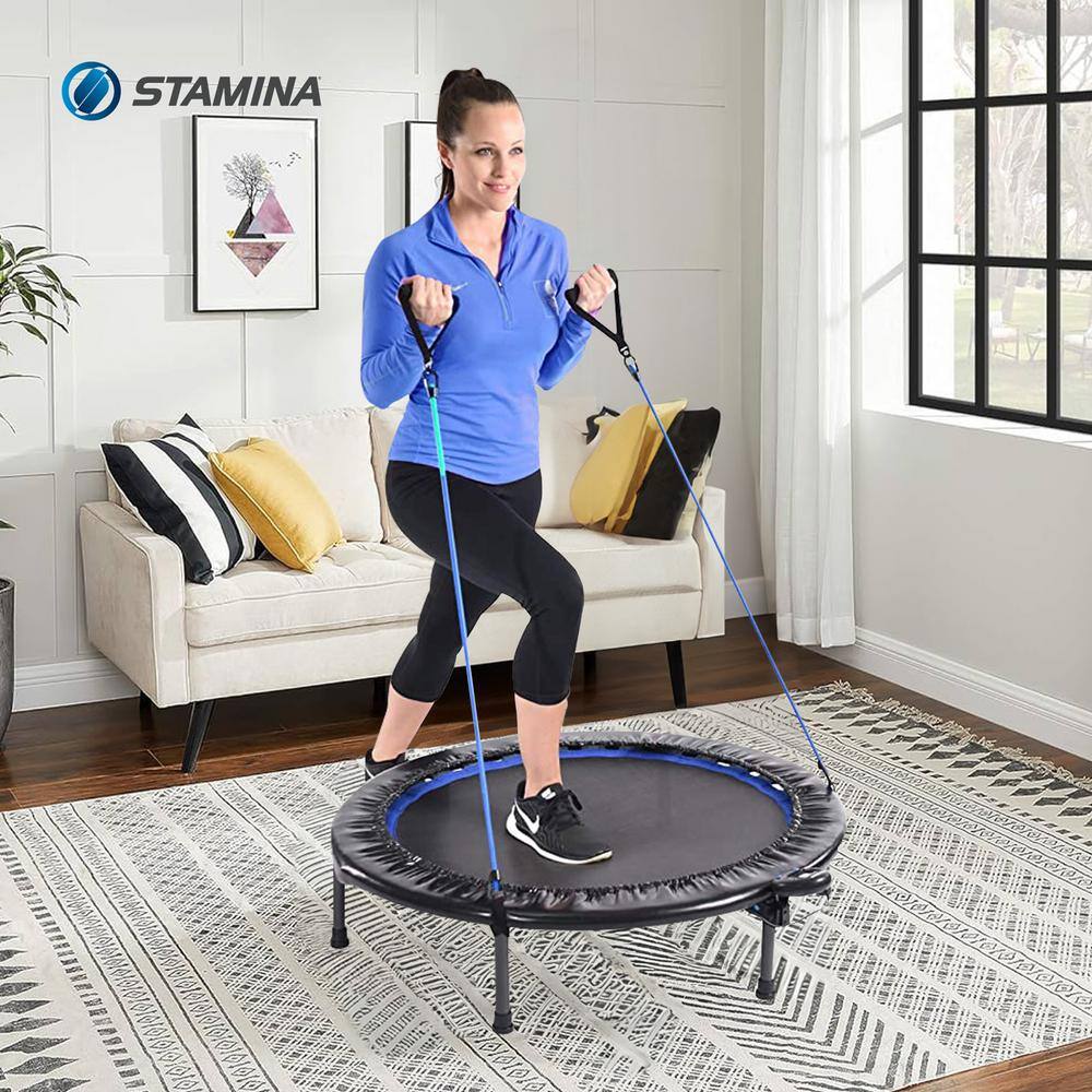 Blue Round Fitness Trampoline with Resistance Bands