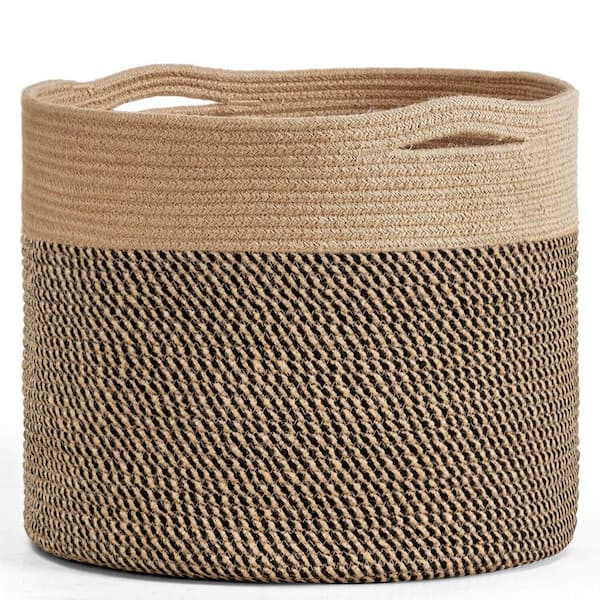 Cubilan Black Cotton Rope Basket-15.8 in. x 15.8 in. x 13.8 in.