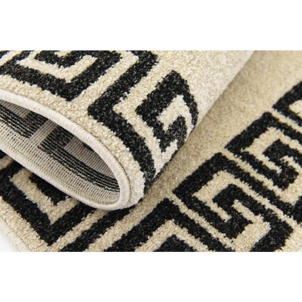 Athens Beige and Black Geometric Border Rectangular Rug