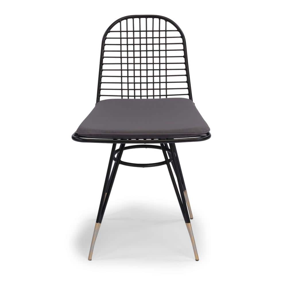 HOMESTYLES Du Jour Black Metal Outdoor Dining Chair with Gray Cushions ...