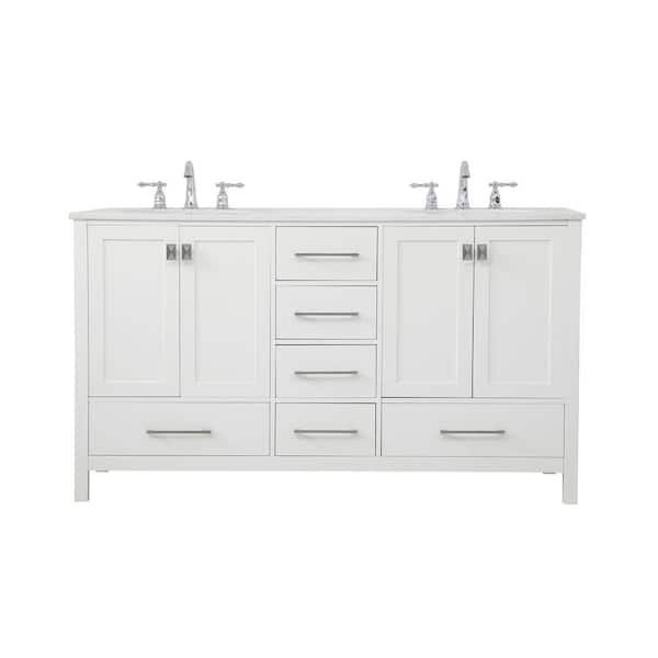 Unbranded Simply Living 60 in. W x 22 in. D x 34 in. H Bath Vanity in White with Calacatta White Engineered Marble Top
