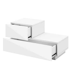 2-Drawer LED White Nightstand 16.1 in. H x 27.6 in. W x 13.8 in. D