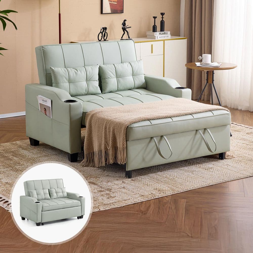 50 in. Light Green Faux Leather Twin Size Sofa Bed Pull Out Sofa For Small Spaces price history on PriceWatchPro
