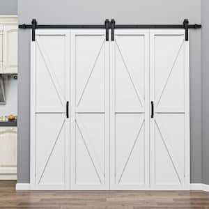 80 in. x 84 in. Paneled White Finished MDF British K Shape Composite Bifold Sliding Barn Door with Hardware Kit
