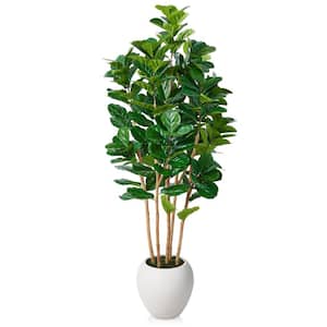Artificial 8 ft. Fiddle Leaf Fig Tree with White Planter with Natural Wood Trunk Faux Trees Indoor Outdoor Home Decor
