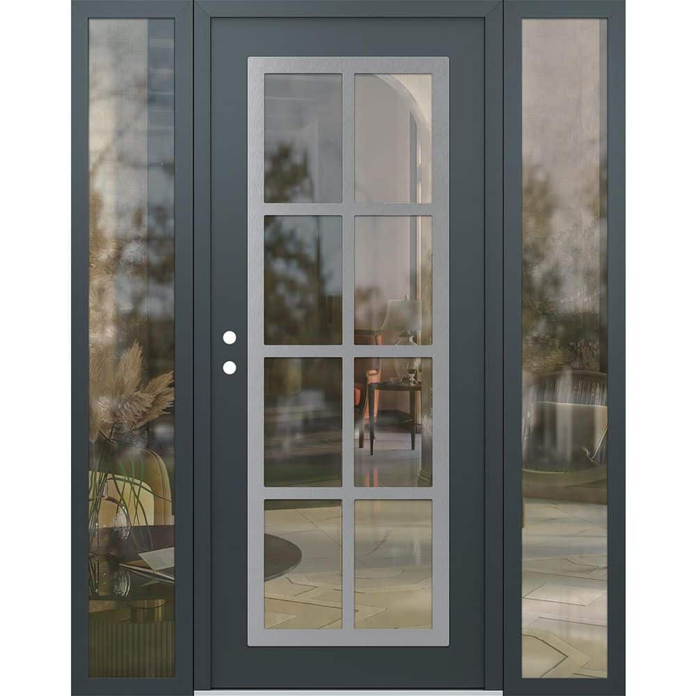 C16 68 in. x 80 in. Silver P Right-Hand/Inswing Clear Glass Anth/Anth 2 Sidelite Steel Prehung Front Door price history on PriceWatchPro