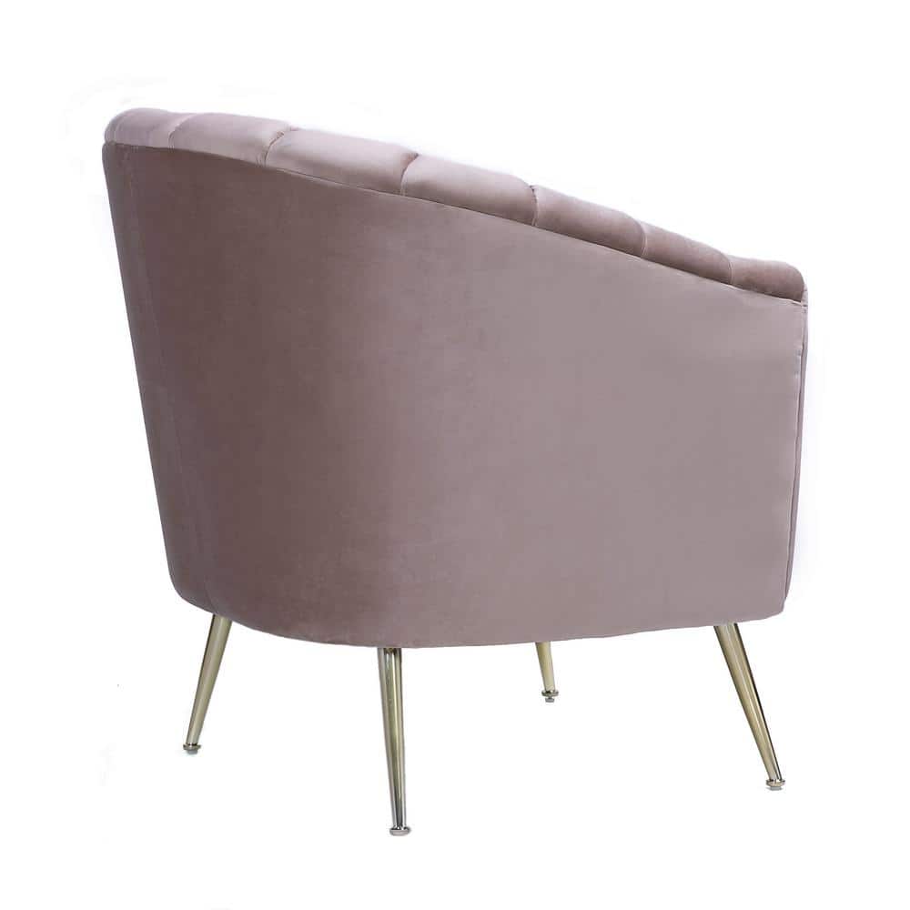 Blush Velvet Barrel Accent Chair with Wood Legs