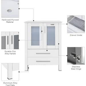 24 in. W x 20 in. D x 32 in. H Single Sink Bath Vanity in White with Ceramic Vessel Sink Top Chrome Faucet and Mirror