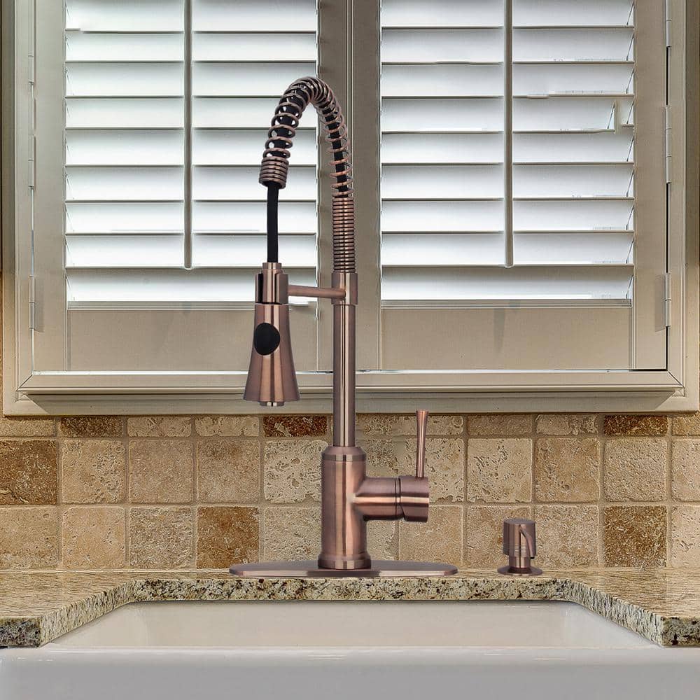 Antique Copper Single Handle Kitchen Faucet with Pull-out Spray