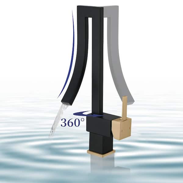 Single Handle Single Hole Bathroom Faucet in Gold Black