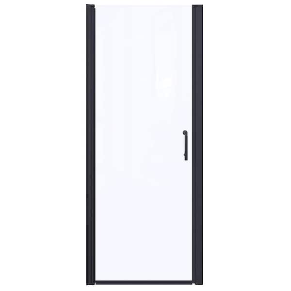 32 to 33 - 1/4 in. W x 72 in. H Pivot Swing Frameless Shower Door in Black with Clear Glass