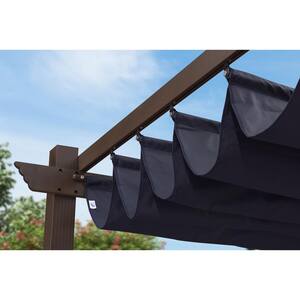 10 ft. x 12 ft. Bronze Aluminum Frame Morden Pergola with Navy Blue Retractable Sun Shade Canopy for Garden Grill