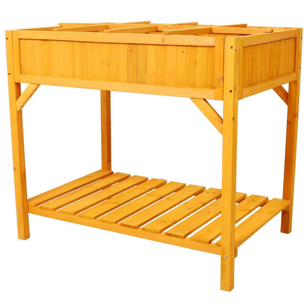Natural Fir Wood Elevated Planter Box with 8 Grids and Protective Liner