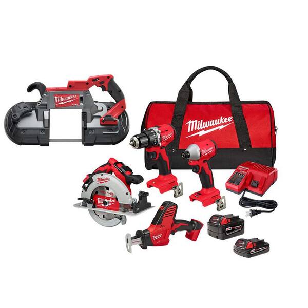 Milwaukee M18 18 Volt Lithium Ion Brushless Cordless Combo Kit 4 Tool with 2 Batteries 1 Charger with Deep Cut Band Saw 3693 24CX 2729 20 The Home Depot