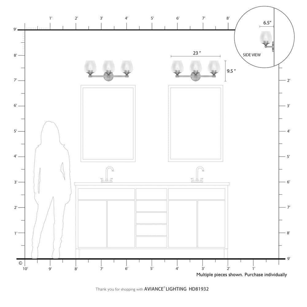 Brushed Nickel 3-Light Vanity Sconce with Clear Glass Shades