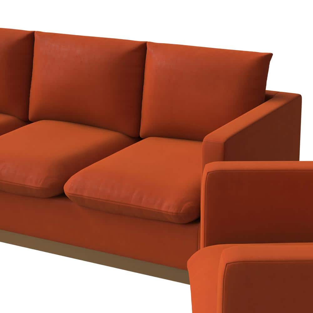Orange Marmalade Velvet 3-Piece Sofa Set with Gold Base