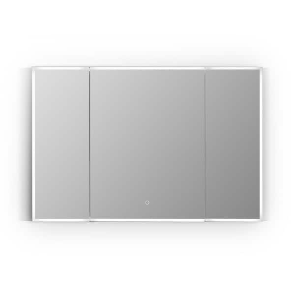 Carsoli 48 in. W x 32 in. H Medium Rectangular Silver Recessed/Surface Mount Medicine Cabinet with Mirror and Lighting
