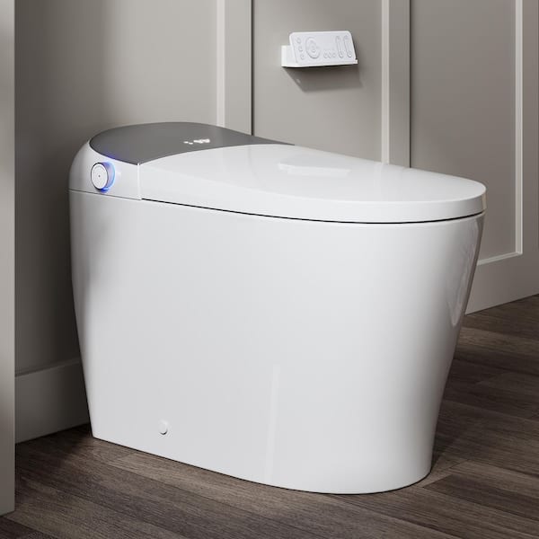 Tankless Elongated Smart Toilet Bidet in White with Auto Flush, Heated Seat, Warm Air Dryer, Bubble Infusion Wash