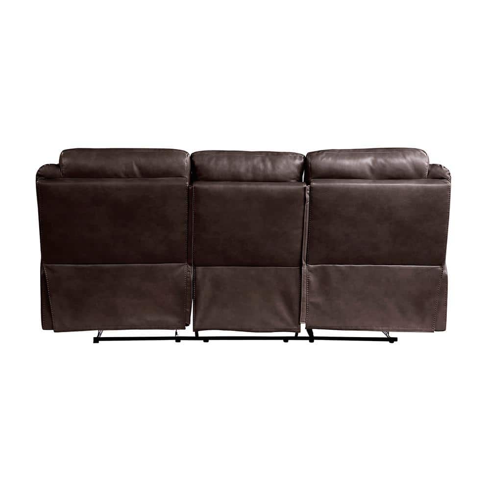 Dark Brown Faux Leather Reclining Sofa with Storage and Cup Holders