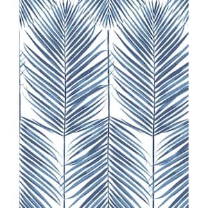 Coastal Blue Paradise Palm Prepasted Wallpaper Roll 56 sq. ft.