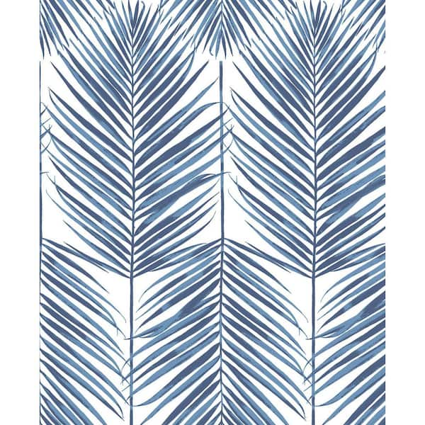 Seabrook Designs Coastal Blue Paradise Palm Prepasted Wallpaper Roll 56 sq. ft.