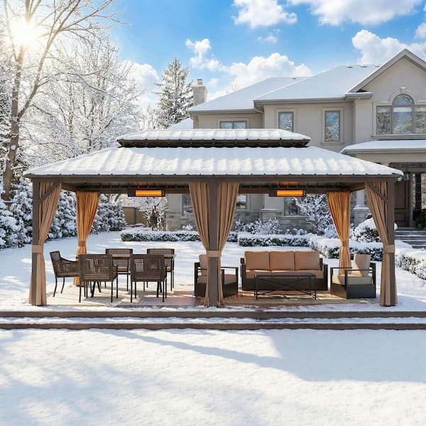 12 ft. x 20 ft. Outdoor Patio Aluminum Frame Gazebo with 2 Electric Wall or Ceiling Mounted Heater