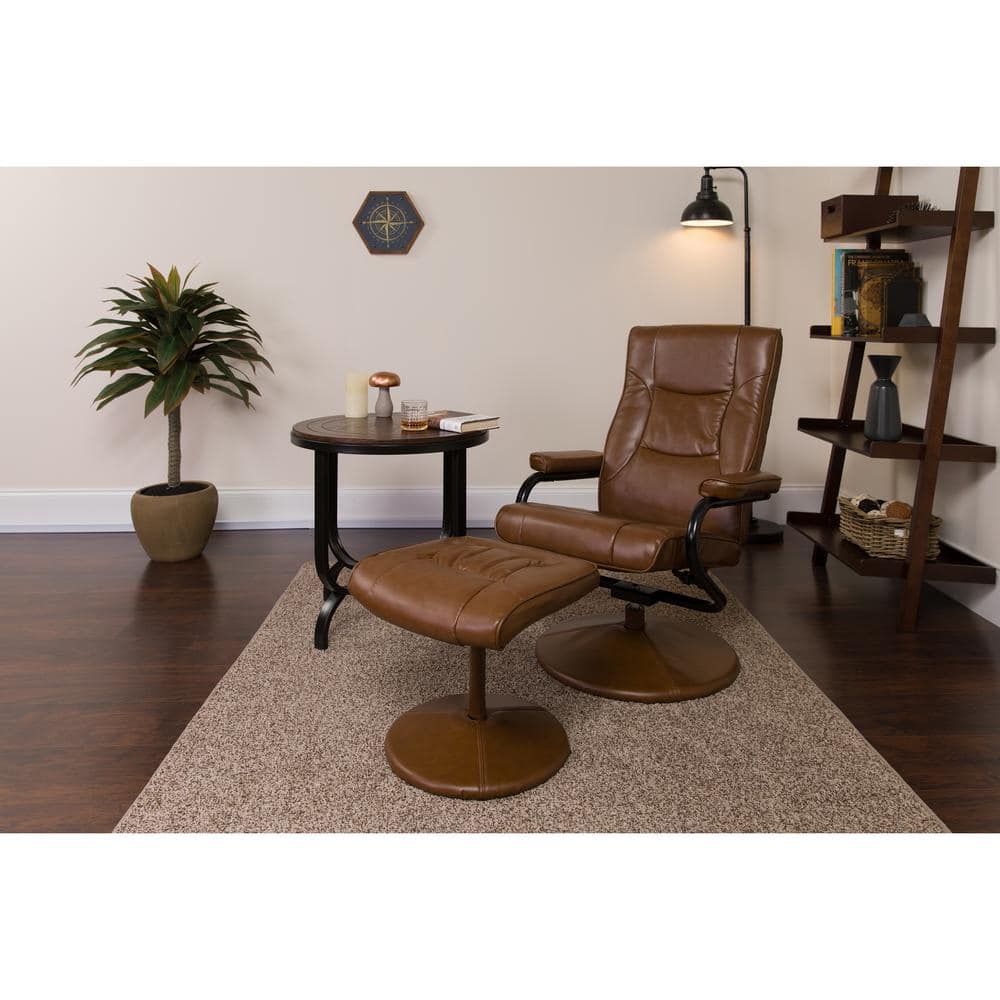 Palomino Brown Leather Swivel Recliner with Ottoman