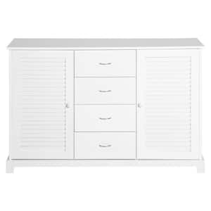 White Modern MDF Storage Cabinet Buffet Sideboard with Drawers and Louvered Doors