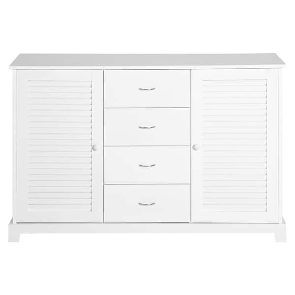 HOMCOM White Modern MDF Storage Cabinet Buffet Sideboard with Drawers and Louvered Doors