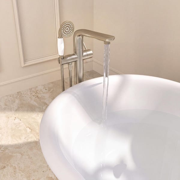 Single Handle Floor Mounted Free Standing Claw Foot Tub Faucets with Handheld Shower in Brushed Nickel Valve Included