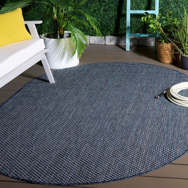 Courtyard 5 ft. x 8 ft. Oval Navy/Gray Solid Color Distressed Indoor/Outdoor Area Rug