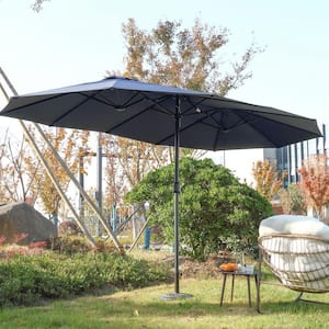 Double Sided 14.8 ft. Steel Push-Up Patio Market Umbrella in Navy Blue with Crank