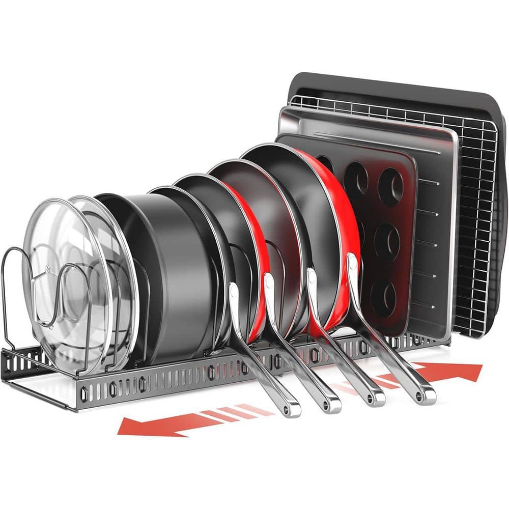 Extendable Pot and Pan Organizer Rack 11.8-22.8 with 12 Adjustable Divi