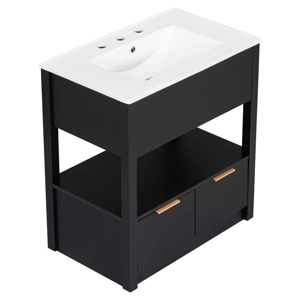 30 in. W x 18.3 in. D x 32.5 in. H Freestanding Bath Vanity in Black with W