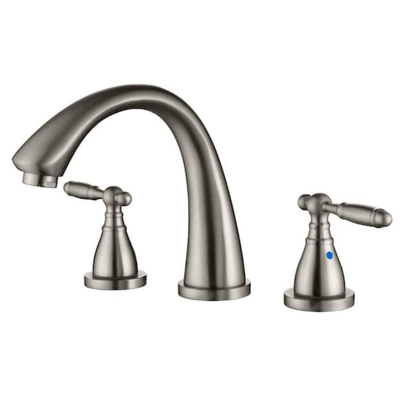 AIMADI 8 in. Widespread Double Handle Bathroom Faucet with Modern 3-Hole Brass Bathroom Basin Taps in Brushed Nickel