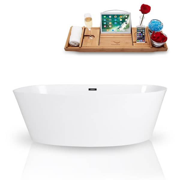 Streamline 67 in. Solid Surface Resin Flatbottom Non-Whirpool Bathtub in Glossy White