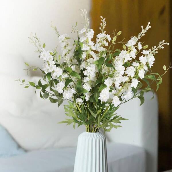 White Flowers Artificial Delphinium 9PCS with Clematis Greenery