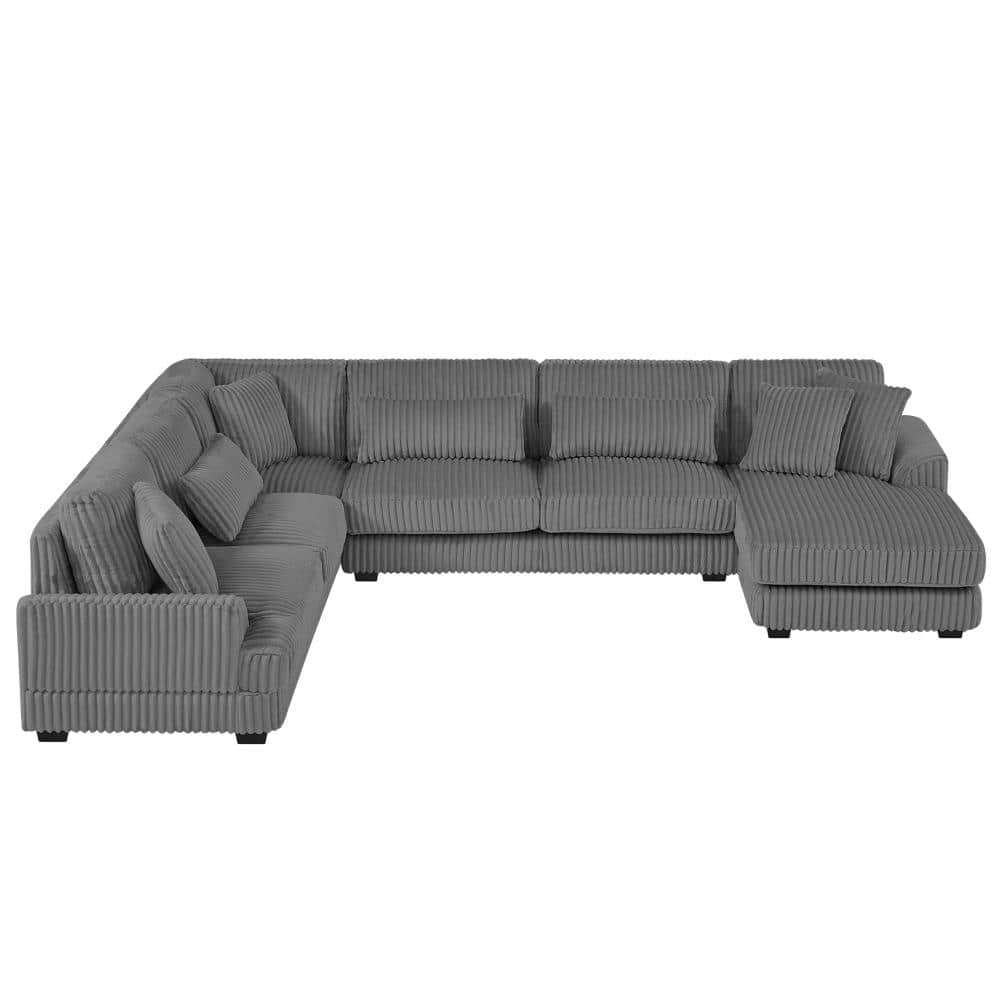 Oversized 128.35 in. U-Shaped Sectional Sofa Dark Gray Corduroy Fabric with Chaise Lounge for Living Room