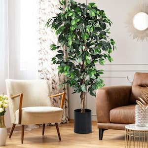 6 ft. Green Indoor Outdoor Decorative Artificial Ficus Tree Plant in Pot, Faux Fake Tree Plant